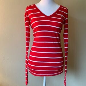 NWT Abercrombie & Fitch Long Sleeve Red & White Striped Shirt Size S
